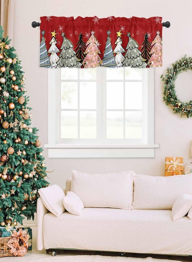 LooPoP Christmas Tree Valance for Windows Pine Tree Curtains Valances Snowflake Valance Window Treatments Red Short Curtains for Kitchen Living Room Bedroom Bathroom Xmas Holiday Decor 54x18 Inch - Image 4